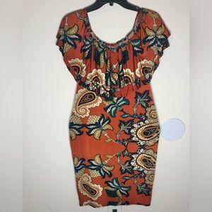 Sexy Diva Elegant Orange Patterned Dress Size 2XL